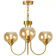 Mid Century Modern Globe Chandelier 3 Light Amber Glass Vintage Sputnik Chand...