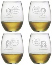 susquehanna Set of Four 21oz Retro Woman Stemless Glasses