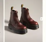 DR. MARTENS JETTA ZIPPED SENDAL LEATHER PLATFORM BOOTS in Dark Brown MSRP$250