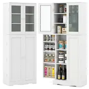 Giantex 162cm Tall Buffet Sideboard Storage Cabinet Kitchen Organiser w/2-Tempered Glass Doors Bathroom