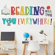 DECOWALL DS9-8092 Reading Corner Wall Stickers Decals Décor Classroom Kids Room Inspirational Nursery Art Bedroom Library Peel Stick Book Playroom