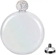 Women Hip Flask, Women Hip Flask Stainless Steel Ladies Mini Whiskey Glitter Wine Bottle 5oz White