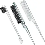 Geiserailie Set of 3 Pcs Slick Back Hair Brush Set Bristle Hair Brush Edge Control Brush Teasing Comb for Women Hair Black (Light Green)