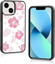 Axulimin for iPhone 13 Mini Case Cute Kawaii Pink Hibiscus Hawaiian Flower Floral Aesthetic Phone Case for Girls Preppy Women