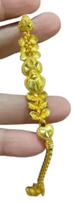 Gold Plated Bracelet Flower 24K Bangle Jewelry Women 6.5 inch Thai Baht