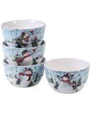 Certified International Set of 4 Watercolor Snowman Ice Cream Bowls