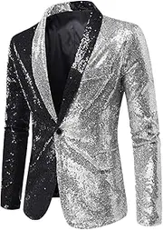 [Generic] Men's Sequins Suit Shiny Jacket Sparkly One Button Blazers Glitter Clothes Party Tuxedo Wedding Prom Festival Costume