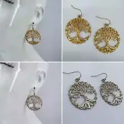 Drop Dangle Gold or Silver Finish Tree of Life Design Earrings