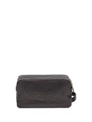 Brunello Cucinelli Double Zipper Textured Leather Beauty Case One size Black