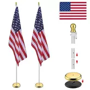 AplusChoice 2 Pack 8FT Sectional Indoor Flagpole Kit Gold Ball Base 3x5' US Flag