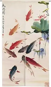 Ofat Home Chinese Ink Painting Doorway Curtain Carps Koi Fishes Japanese Noren Bring You Good Luck Tapestry for Wall Hanging Bedroom Divider Kitchen Partition Bathroom Door Decor, 33.5"x 59"