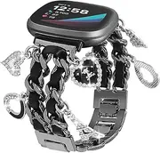 REALSIGN Metal Bands Compatible with Fitbit Versa 4/Versa 3/Sense 2/Sense Band Women,Stylish Cuban Chain Bracelet with Cute Unique Pendants Love Cross Charms Strap