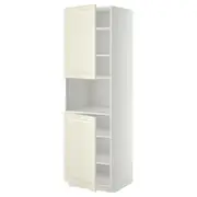 METOD high cab f micro w 2 doors/shelves, white/Bodbyn off-white, 60x60x200 cm