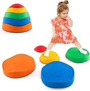 HONEY JOY 5PCS Kids Stepping Stones, Stackable Toddler River Stone Set with Non-Slip Edge, Sensory Toy for Indoor/Outdoor Play, Promotes Balance & Coordination, Obstacle Course for 3+, Supports 80 kg