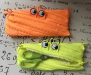 Lot of 2 Zipit Small Monster Binder Pouches Pencil Cases + Child Scissors