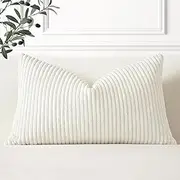 Artscope Cozy Striped Corduroy Cushion Cover 40x60cm Super Soft Decorative Square Throw Pillow Covers Case for Sofa Couch Bedroom Car Decor 16 x 24 Inches, Cream White