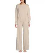 NWT Barefoot Dreams Womens L Sweater & Wide Leg Pants Lounge 2 Pc Set Sand Dune