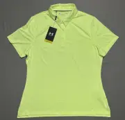 NWT Under Armour Golf Polo Shirt Women's Size Large Neon Yellow Ball Logo UPF 50
