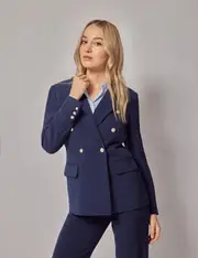 Hawes & Curtis Mid Blue Double Breasted Longline Jacket Size: 20 (UK 22)