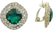 [Gypsy Jewels] Square Double Frame Rhinestone Fancy Formal Prom Gold Tone Clip On Earrings - Assorted Colors