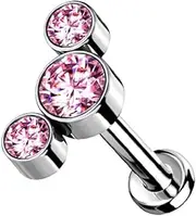 [Pierced Owl] 16-18GA G23 Implant Grade Titanium Threadless Push-In Triple Round CZ Crystal Curved Flat Back Lip Cartilage Ear Lobe Stud