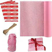 Pink Honeycomb Protective Wrap Roll with Jute Rope & Fragile Labels Recyclable, Non-Abrasive Bubble Wrap for Packing Paper Roll Honeycomb Packing Paper for Moving Supplies, Pink,11.8"x1181", 30CMx 30M