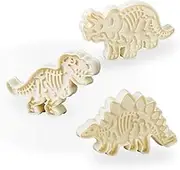 Jurassic Dinosaur Cookie Cutters & Skeleton Pattern Stampers T-Rex Stegosaurus Triceratops Fossil Shapes Mold Cutters (Pack of 6)
