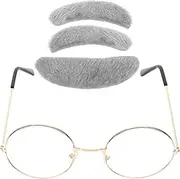 Gadpiparty Boys Outfits Novelty Fake Gray Stick-on Mustache Eyebrows Novelty Old Man Costume Dress Up Accessories 100th Day of School Costume Old Man Dress Up Grandpa Costume Accessories Kids Costume