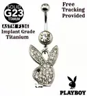 Playboy Belly Piercing Bar Body Jewellery Navel 14G Silver Barbell Stud Clear
