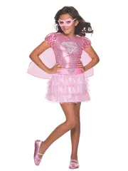 DC Comics Supergirl Pink Sequin Kids/Girls Fancy Dress Up Costume Set