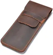 Leather Pen Case Holder Handmade Fountain Multi Pens Pouch Crazy Horse Leather Pen Protective Sleeve Cover Large – Brown