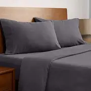 Mellanni Organic Cotton Flannel Bed Sheets Full Size - Brushed for Extra Softness & Comfort - Full Size Bedding Set - Gentle Feeling on Skin - Fitted Sheet, Flat Sheet & 2 Pillowcases (Full, Gray)