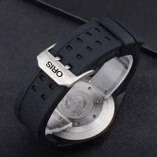 防水柔軟矽膠ORIS手錶帶 代用豪利時航空潛水橡膠錶鏈黑色20 22mm