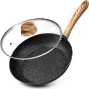MICHELANGELO Nonstick Frying Pan with Lid, 8 Inch 8 Inch, Black Granite
