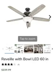 Hunter Reveille Ceiling Fan with Bowl LED 60 in Controller Light Oak Brand New