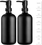 GMISUN Black Glass Soap Dispenser, 500 ml, Pack of 2, Pump Dispenser, Modern Hand Soap Dispenser