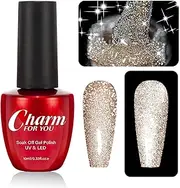 VERONNI Glitter Nail Gel Polish Clear Crushed Glass Reflective Shine Nail Polish Diamond Sparkle Soak Off UV LED Bright Glitter Gel Nail Polish Bungee Party Broken Clear Sparkling Gel Nail Art Manicure 10ml-Silver Glitter (#S-002 Gold)