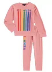 Social Edition Girls Pajamas Pink 6/6X Waffle Knit Colorful Top Pant 2 Piece Set