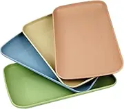 WANGSHIQI Wheat Straw Plates,4 Pack Rectangular Dinner Plates,Dinner Dishes Lightweight Plates Salad Plate for Kitchen Camping - BPA Free (4, multicolour)