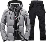 [Aoleaky] Thermal Winter Ski Suit for Men Windproof Skiing Down Jacket Bibs Pants Set Male Snow Costume Snowboard Wear, 1set(jacket Pants)01, X-Large