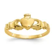 14K Yellow Gold Textured Claddagh Heart Baby Ring Size 3 Madi K Child's Jewelry