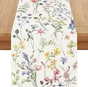 Linen Watercolor Flowers Spring Table Runner 72 Inches Long Spring Summer Easter Flower Floral Home Kitchen Dining Room Table Decorations