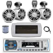 Pyle Bluetooth Marine Receiver,Cover, Antenna,Wire, 4x 3.5" 20W Speaker (Chrome)