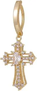 [Niaspi] 14G CZ Cross Clicker Belly Button Ring for Women Gold 316L Surgical Steel Cross Dangle Belly Navel Rings Navel Piercing Barbell Dainty Body Piercing Jewelry 3/8 Inch