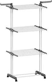 Artiss Clothes Rack, Metal Adjustable Coat Hangers Stand Hat Drying Racks Portable Wardrobe Hanging Rail Hanger Holder Storage Organizer Home Indoor Outdoor Furniture, Anti-slip Space Saving Silver