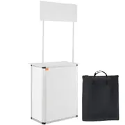 Portable Tradeshow Podium Table, 785 x 380 x 1815 mm, Display Exhibition Counter Stand Booth Fair with Wall, Foldable Promotion Retail Bar Table Pop Up Podium with Storage Rack/Carrying