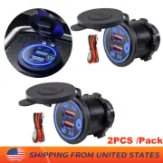 2PCS Car USB Outlet 12V Charger Socket 36W Dual QC3.0 USB Power Socket +Switch