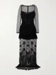 [Alessandra Rich] Alessandra Rich - Chantilly Lace And Silk Gown - Black - IT44 IT 44 Black