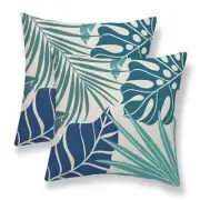 Palm Leaf Pillow Covers 18x18 Set of 2, 18" x 18" (Pack of 2) Blue Palm Leaf