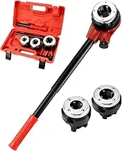 QWORK BSPT Ratchet Pipe Threader Kit, 3 Die Ratcheting Pipe Threading Tool Set 1/2", 3/4", 1", for Professional Cutting & Pipe Threaders